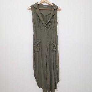 Gamiss Army Green Shirt Dress Coverup Tunic Wrap Maxi Dress Collared Siz…